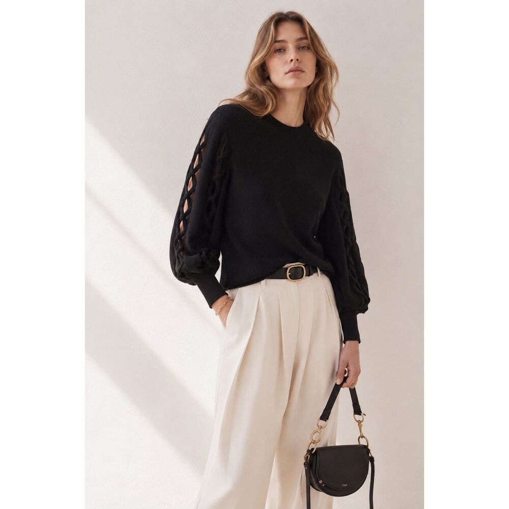 Chloe Black Balloon Sleeve Pullover Sweater Top  Women's Size XS